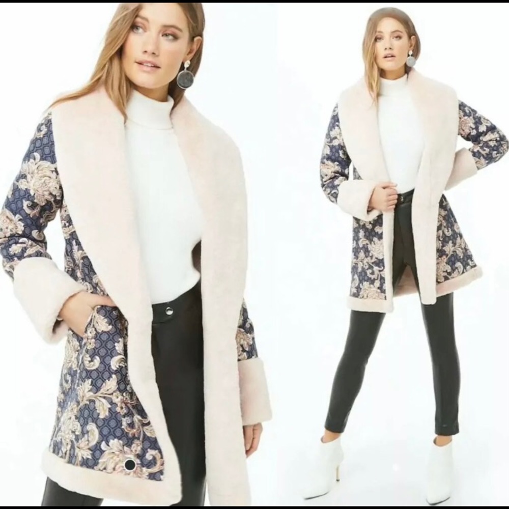 Embroidered Faux Fur Lined Coat
